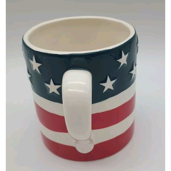 Pier 1 Imports Flag Mug Raised Stars & Stripes Red White & Blue 4th July Patriot - Picture 2 of 7
